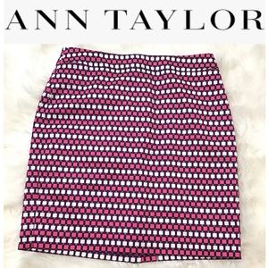 Ann Taylor Petite Pink Square Print Pencil Skirt